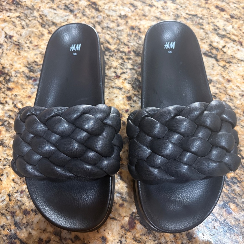 H&M Black Braided Slide Sandals